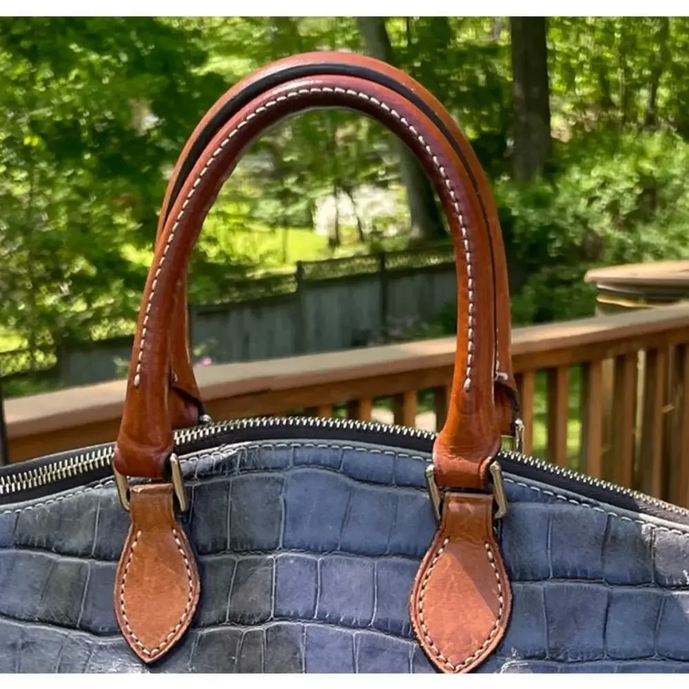 Dooney & Bourke Denison Domed Croco Embossed Gray Satchel Handbag